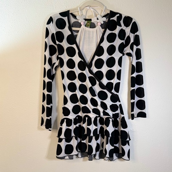 LOVEBIRDS Tops - Lovebird Polka Dot Faux Wrap Top L Attached Cami Ruffle Office Siren Y2K